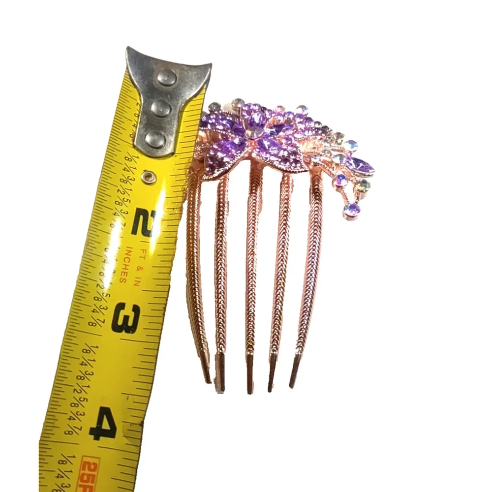 Hair Comb Barrette Purple Rose Gold Large Floral Hair Bun Updo